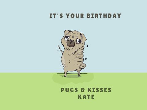 Adorable Pug Illustration with Birthday Greeting - Download Free Stock Templates Pikwizard.com