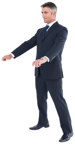 Transparent Businessman in Suit Expressing Enthusiasm Hand Out