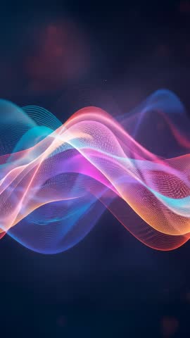 Vertical neon mesh ribbons flowing and weaving through cosmic gradient vertical video loop