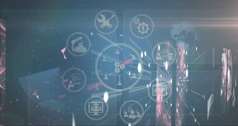 Digital Network with Data Processing Background and Icons