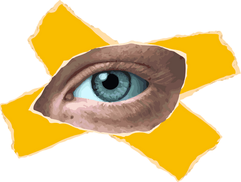 Creative eye peeking through torn paper on transparent background