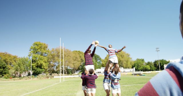 Rugby Players During Lineout On Field Under Clear Sky - Download Free Stock Images Pikwizard.com