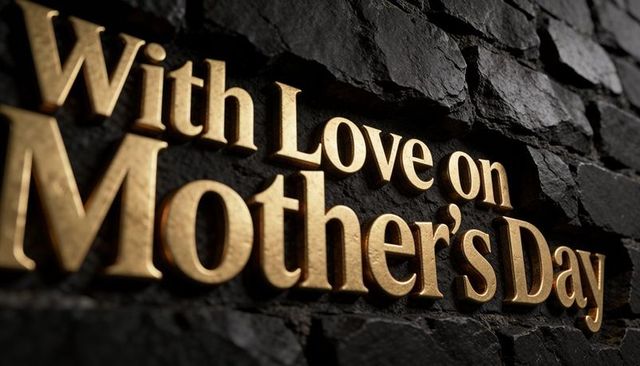 Shining gold 3d lettering saying with love on mother's day against dark stone wall