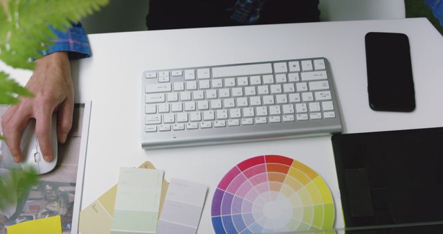 Designer Working on Computer with Color Palette and Swatches - Download Free Stock Images Pikwizard.com