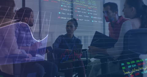 Office Team Discussing Financial Data and Trends