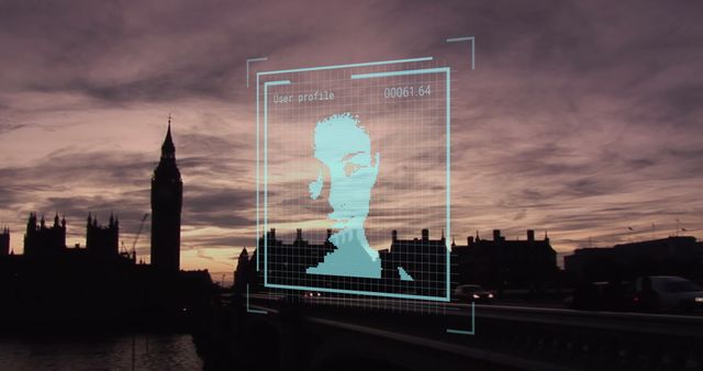 Biometric Data Overlay in London Cityscape at Dusk - Download Free Stock Images Pikwizard.com