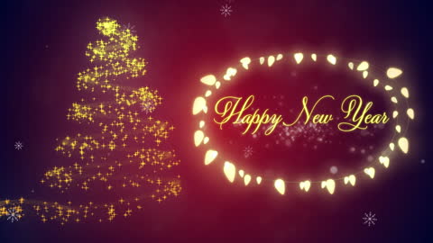 Festive New Year Animation with Fairy Lights and Christmas Tree