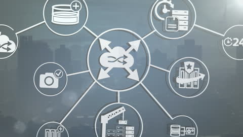 Digital Cloud Network with Cityscape Overlay