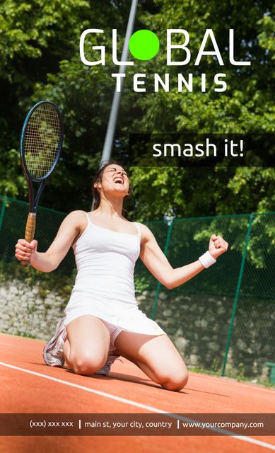 Woman Celebrating Tennis Victory on Court with Joy and Determination - Download Free Stock Templates Pikwizard.com