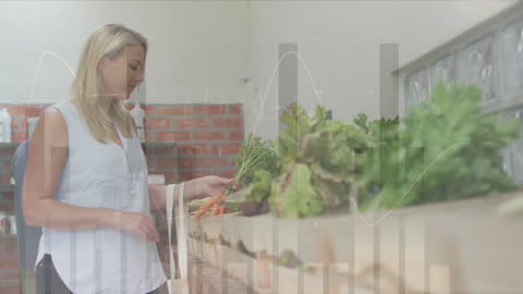 Woman Shopping for Fresh Produce with Data Overlay