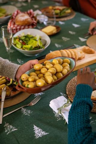 Cozy Friends Gathering Sharing Potatoes Around Table