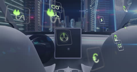 Futuristic Smart Car Technology Interface With Virtual Icons