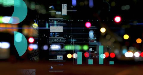 Statistical Data Overlaying Abstract City Lights in Digital Interface - Download Free Stock Images Pikwizard.com