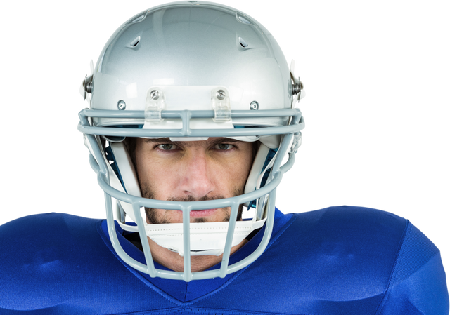 Close Up Transparent Portrait of American Football Player with Helmet and Blue Jersey - Download Free Stock Videos Pikwizard.com