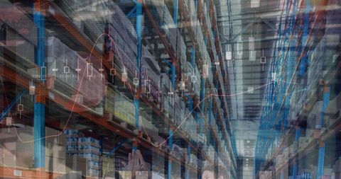 Digital Data Overlay on Industrial Warehouse Scene - Download Free Stock Images Pikwizard.com