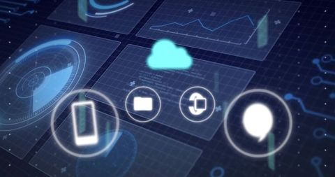 Futuristic Holographic Interface with UI Icons and Charts