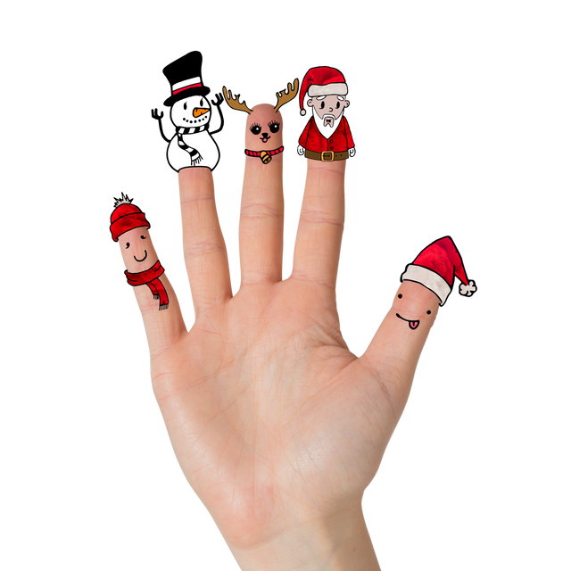 Hand with Christmas Puppets on Fingers Digital Illustration Transparent Background - Download Free Stock Videos Pikwizard.com