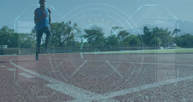 Man Running on Track with Futuristic Augmented HUD Overlay - Download Free Stock Images Pikwizard.com