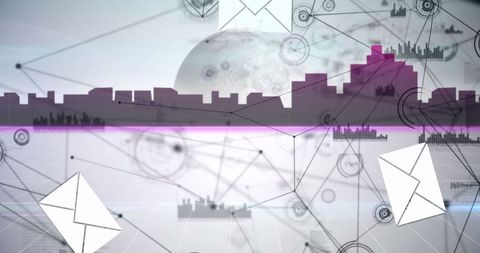 Global Network Connection with Cityscape and Data Visualization