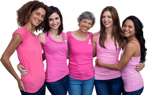 Confident Women Posing in Pink for Breast Cancer Awareness on Transparent Background