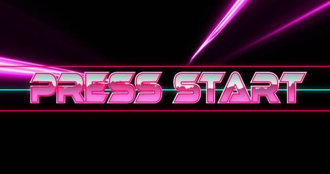 Retro neon game start screen with futuristic glow