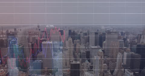 Financial Graphs Overlaying Urban Cityscape Heightening Business Concepts