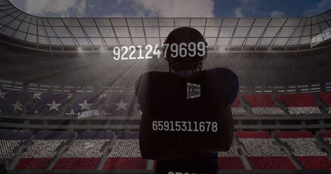Silhouette Rugby Player in Stadium with Mysterious Numbers