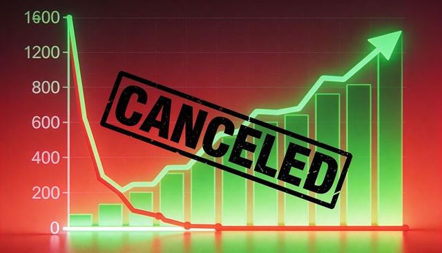 Canceled market turnaround concept with rising green bars and falling red trendline
