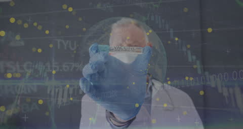 Doctor Analyzing Vaccine with Digital Data Overlay
