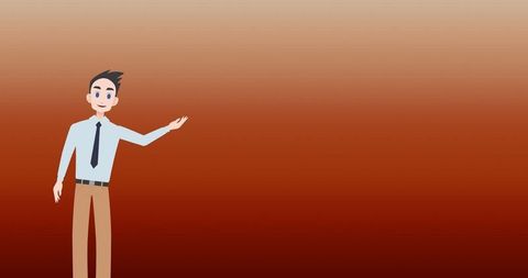 Animated businessman presenting on red gradient background