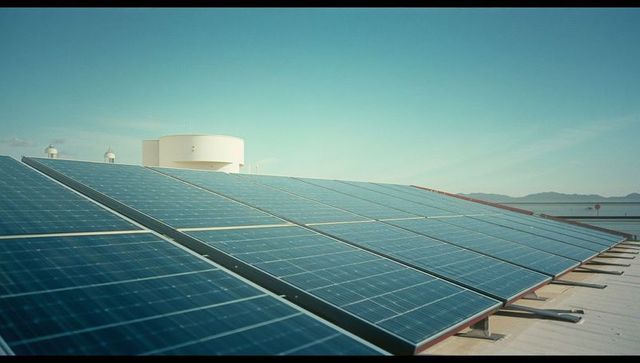 Rooftop Solar Panels with Mountainous Horizon