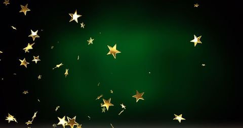 Golden Christmas Stars Falling on Green Background