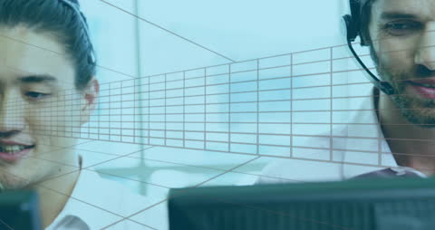 Diverse Business Team Focused on Data with Headsets