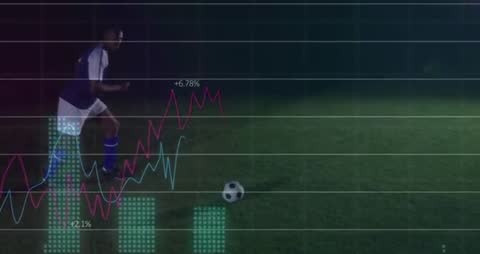 Male Soccer Player with Data Analytics at Night