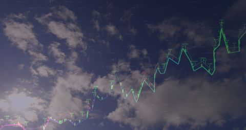 Futuristic Data Visualization in Cloudy Sky