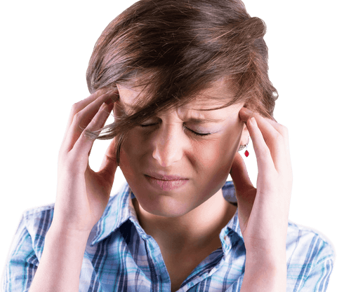 Transparent Image of Brunette Experiencing Headache with Hands on Head