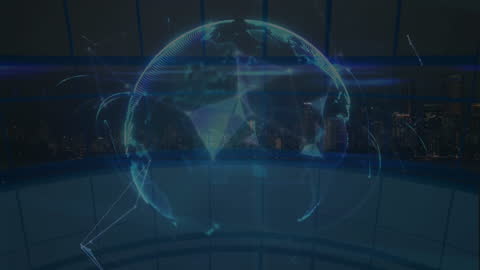 Digitally Generated Globe with Network of Connections on Blue Screens