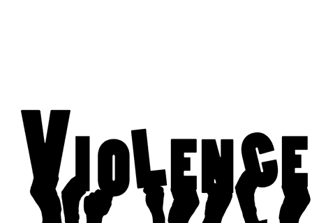 Hands holding 'violence' text on transparent background illustration