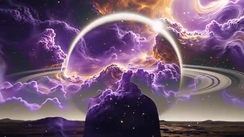 Futuristic Alien Landscape with Monolithic Structure and Celestial Clouds