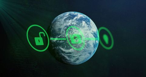 Digital Network Connections over Earth with Security Icons - Download Free Stock Images Pikwizard.com