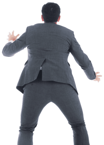 Caucasian Businessman Gesturing in Gray Suit with Transparent Background