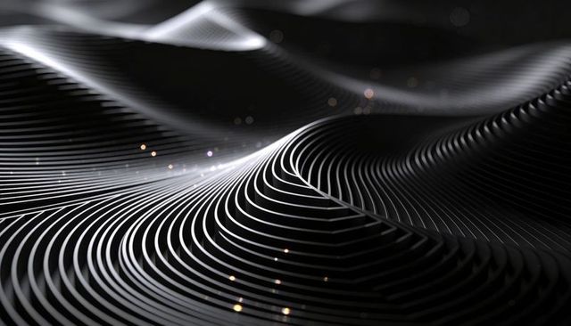 Undulating Monochrome Ridges of Layered Slats with Sparkling Warm Bokeh