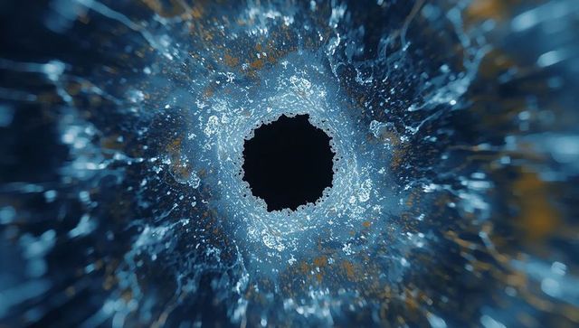 Swirling water vortex creating central void and radial splash macro background