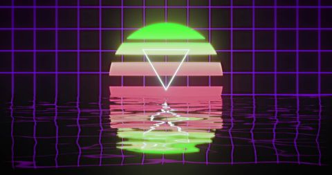 Retro Futurism Grid with Neon Geometric Shapes