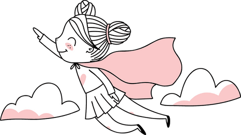 Flying Superhero Girl Over Clouds on Transparent Background