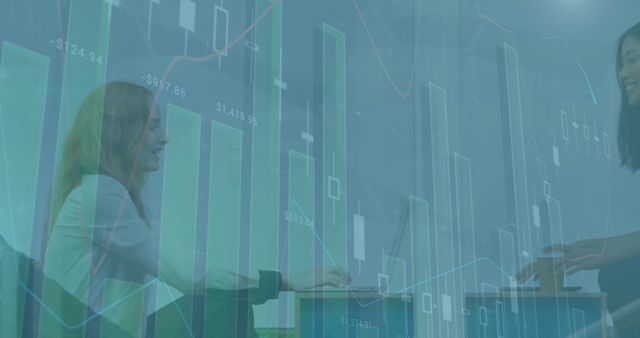 Businesswomen Analyzing Data with Financial Graphs Overlay - Download Free Stock Images Pikwizard.com