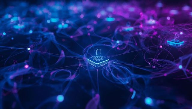 Futuristic neon ghost icon in digital cyberspace