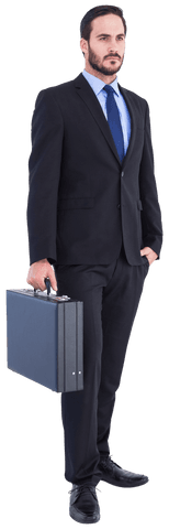 Focused Businessman Holding Briefcase Wearing Dark Suit Transparent Background