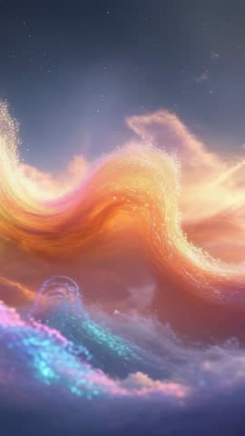 Vertical cinematic nebula wave curling through stars with glowing aurora ribbons