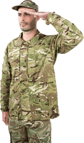 Caucasian Soldier Saluting on Transparent Background Isolated